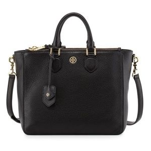 Tory Burch Robinson Leather Satchel Bag - Black